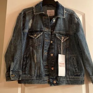 Brand new celebrity pink slightly distressed jean jacket